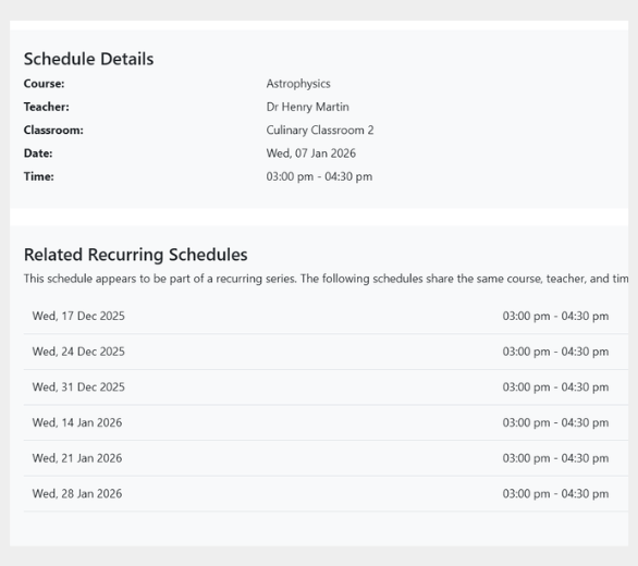 Recurring class schedule