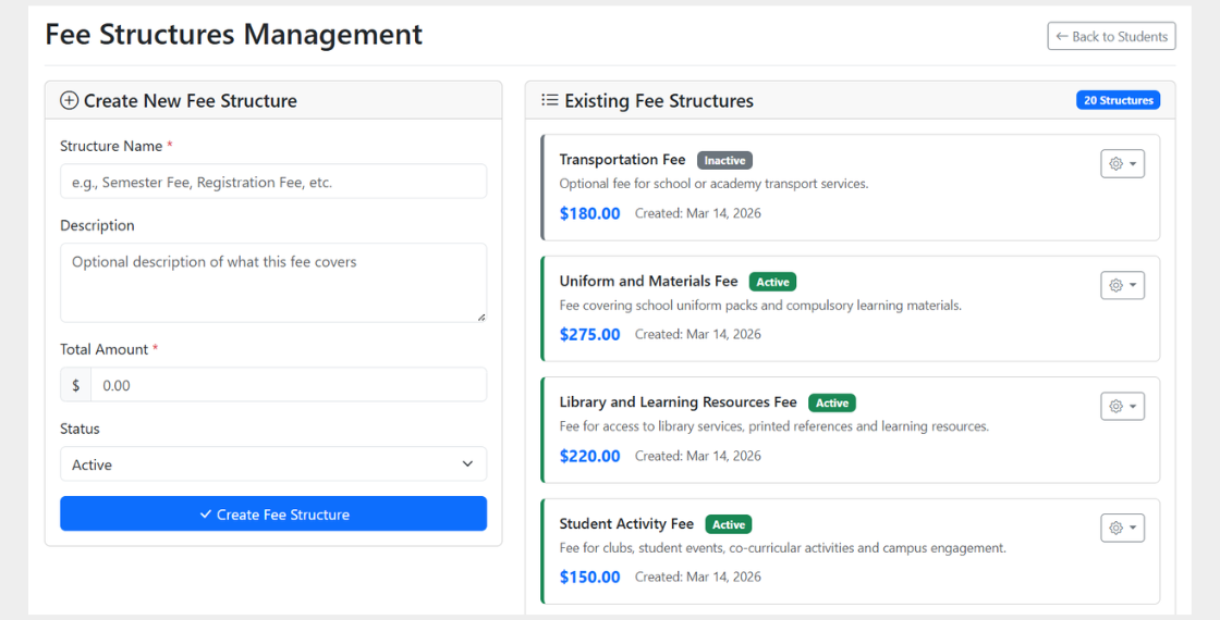 Fee Structure Student Fees Module