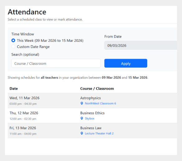 Student attendance module